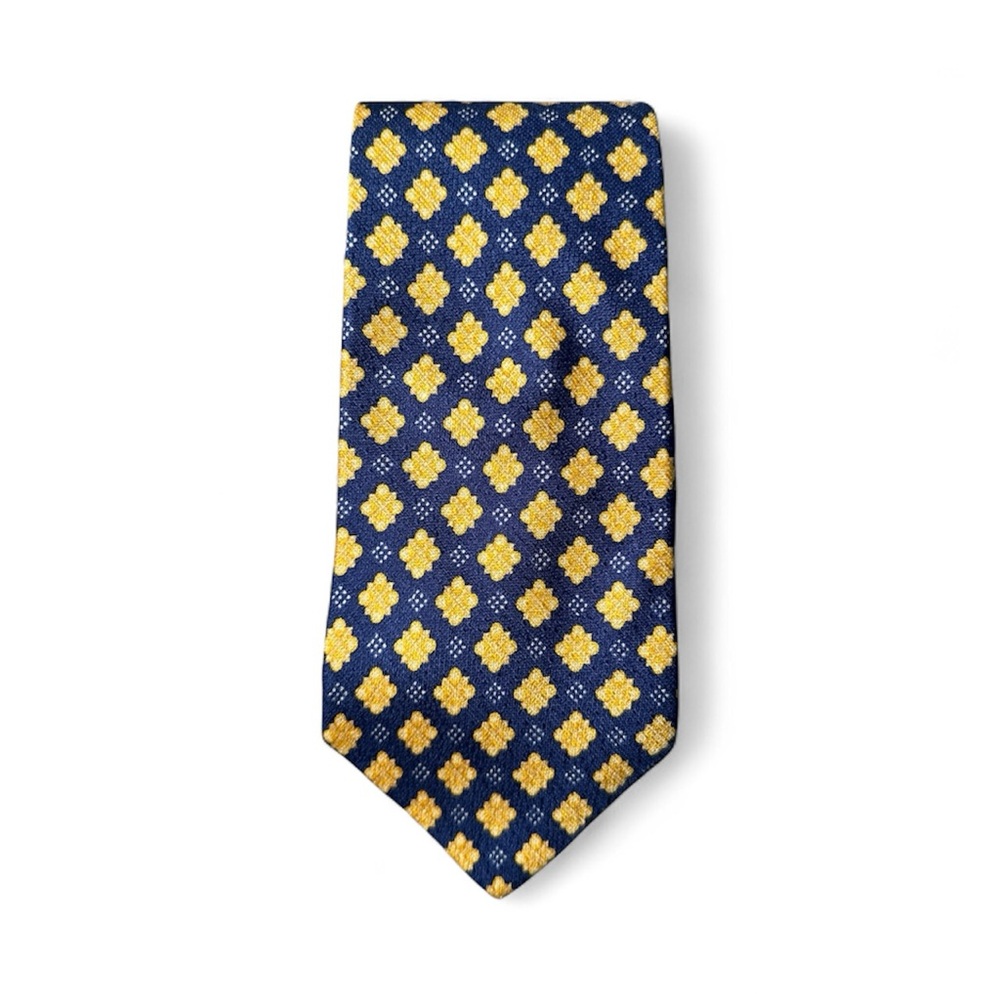Vintage Guess USA American Classics Navy Blue & Gold Silk Tie Patterned Necktie